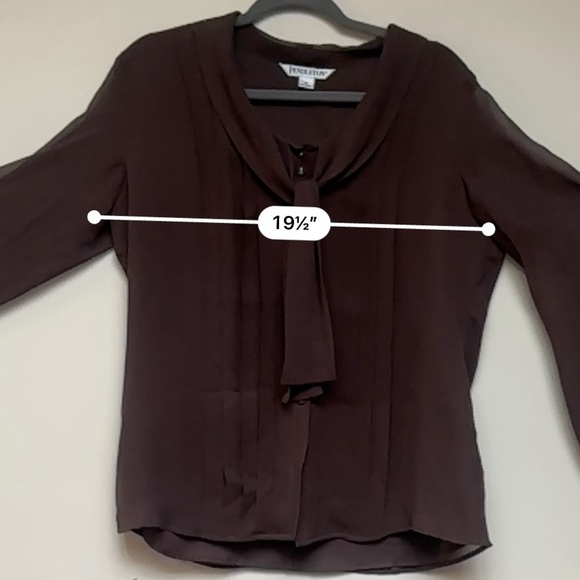 Pendleton Neck Tie Long Sleeve Brown Silk Blouse Size 14 - Picture 6 of 8